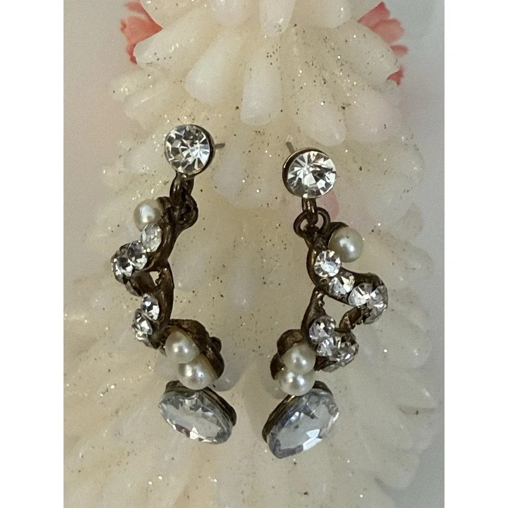 Vintage Clear Crystal Faux Pearl Statement 2.5